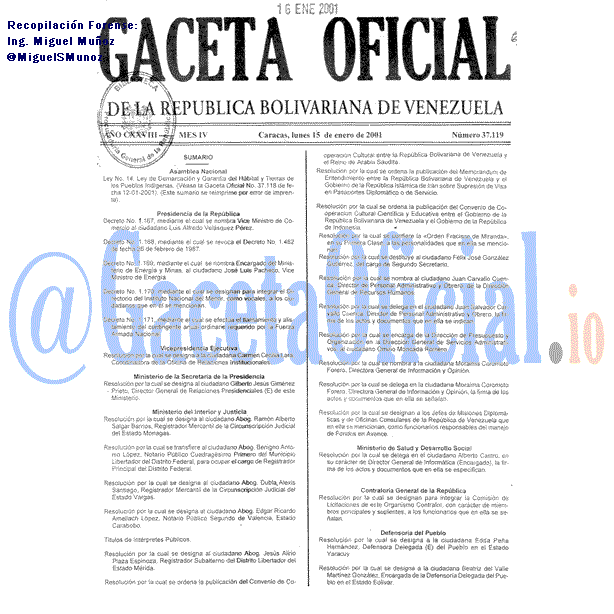 Gaceta Oficial 37119 del 15 Enero 2001