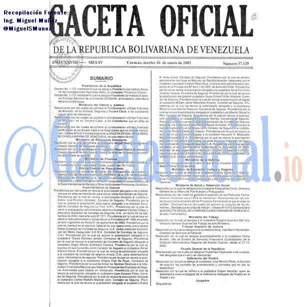 Gaceta Oficial 37120 del 16 Enero 2001