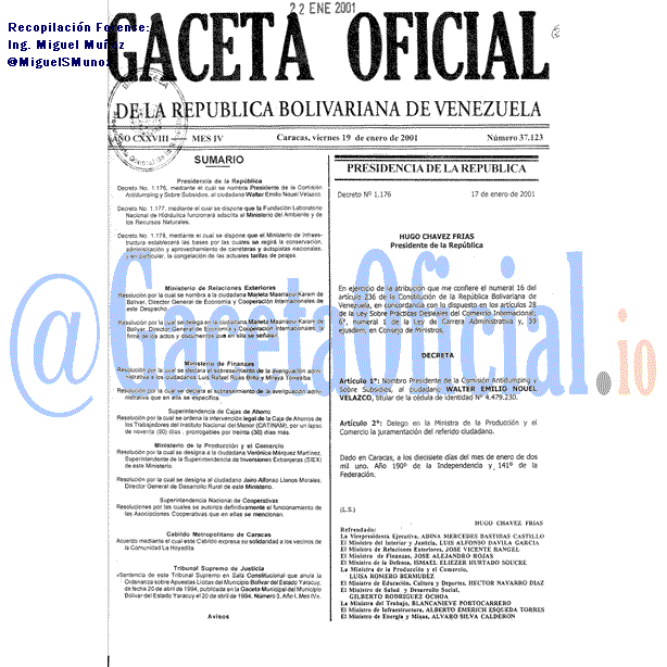 Gaceta Oficial 37123 del 19 Enero 2001