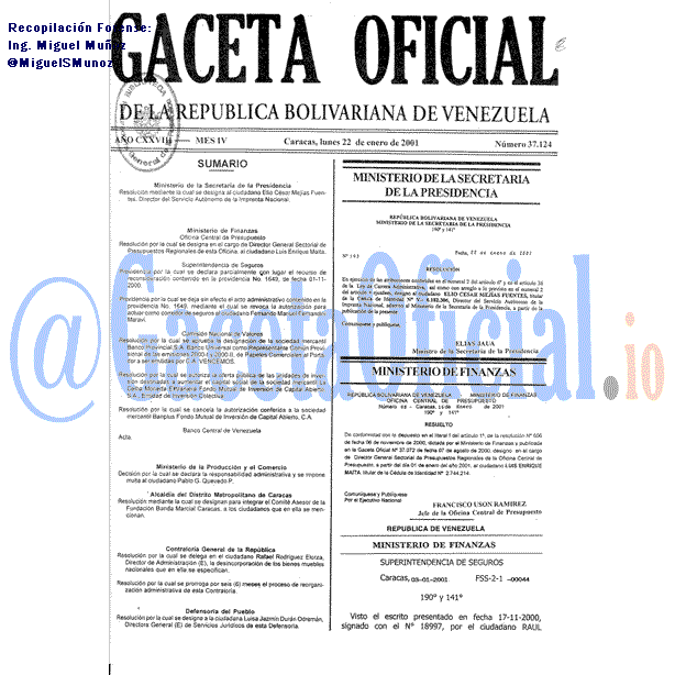 Gaceta Oficial 37124 del 22 Enero 2001