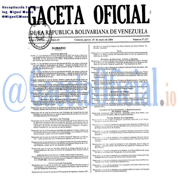 Gaceta Oficial 37127 del 25 Enero 2001