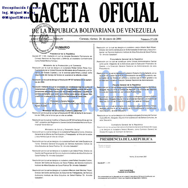Gaceta Oficial 37128 del 26 Enero 2001