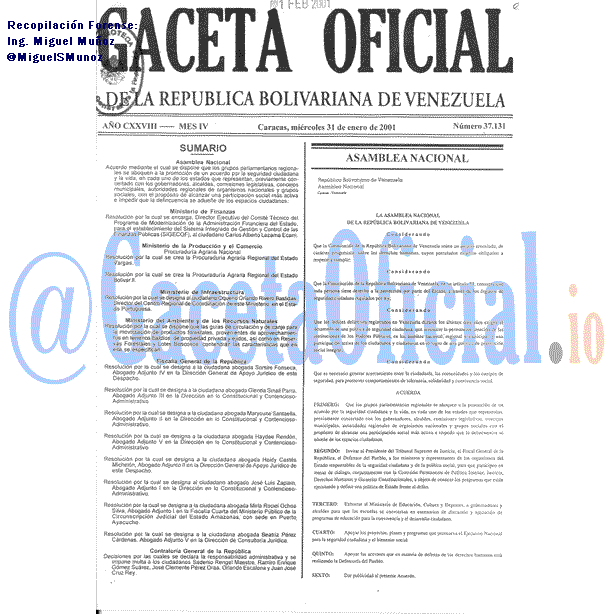 Gaceta Oficial 37131 del 31 Enero 2001