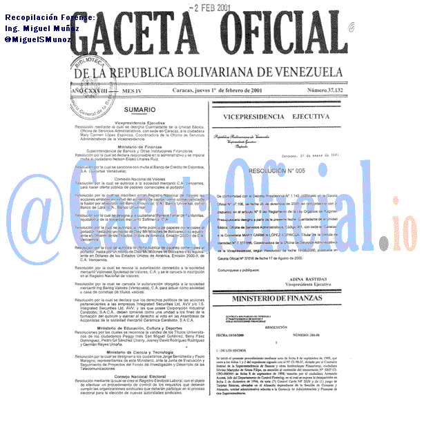 Gaceta Oficial 37132 del 1 Febrero 2001