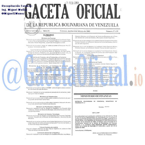 Gaceta Oficial 37135 del 6 Febrero 2001