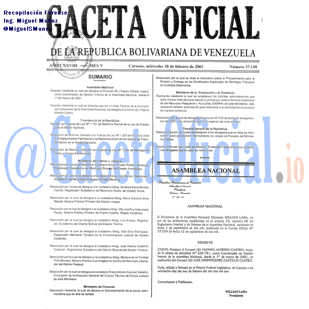 Gaceta Oficial 37148 del 28 Febrero 2001