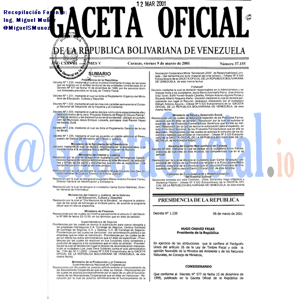 Gaceta Oficial 37155 del 9 Marzo 2001