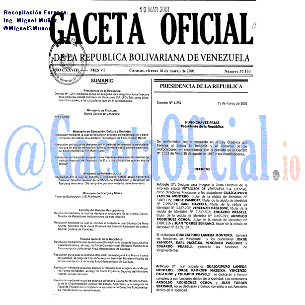 Gaceta Oficial 37160 del 16 Marzo 2001