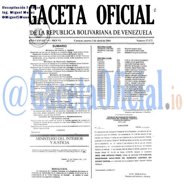 Gaceta Oficial 37172 del 3 Abril 2001