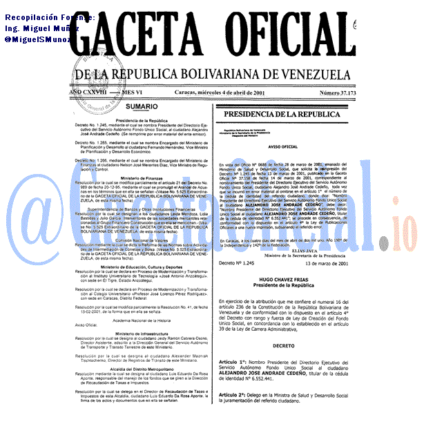 Gaceta Oficial 37173 del 4 Abril 2001