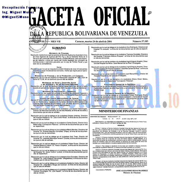 Gaceta Oficial 37183 del 24 Abril 2001
