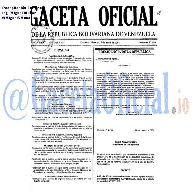 Gaceta Oficial 37186 del 27 Abril 2001