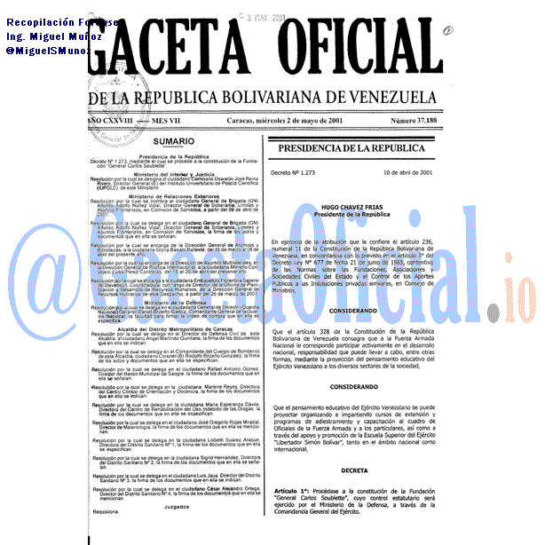 Gaceta Oficial 37188 del 2 Mayo 2001