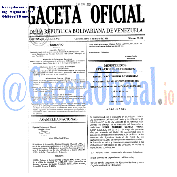 Gaceta Oficial 37191 del 7 Mayo 2001