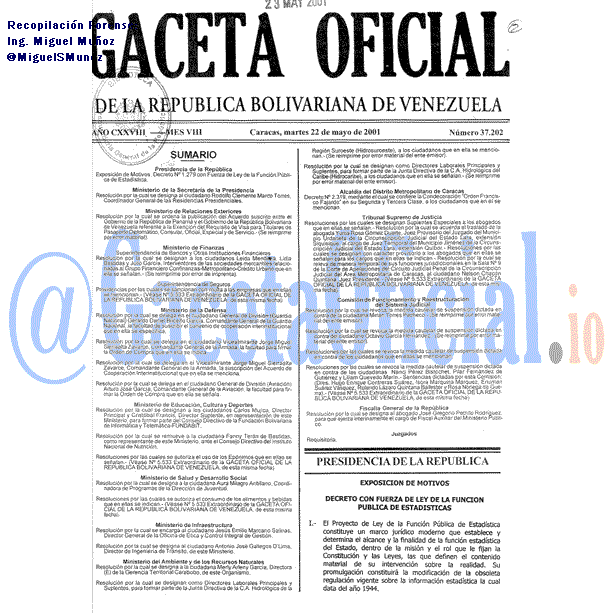 Gaceta Oficial 37202 del 22 Mayo 2001