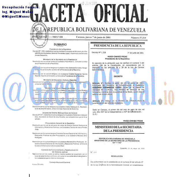 Gaceta Oficial 37214 del 7 Junio 2001