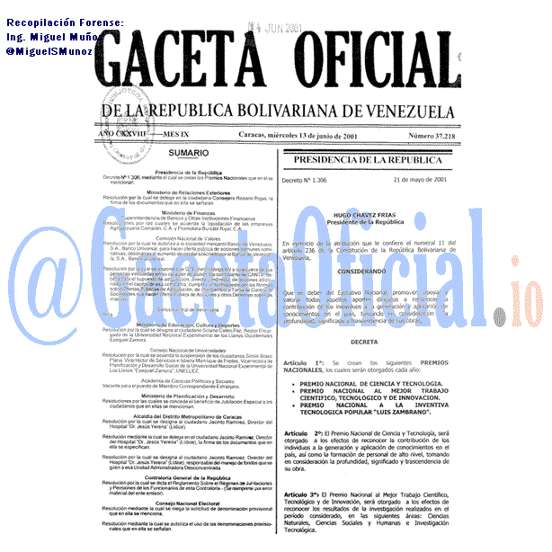 Gaceta Oficial 37218 del 13 Junio 2001