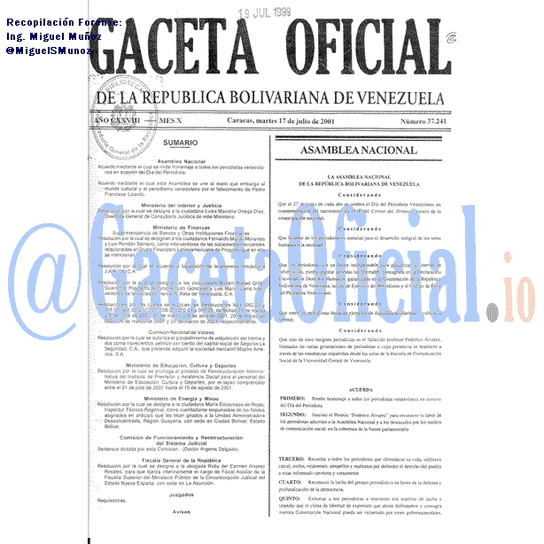 Gaceta Oficial 37241 del 17 Julio 2001