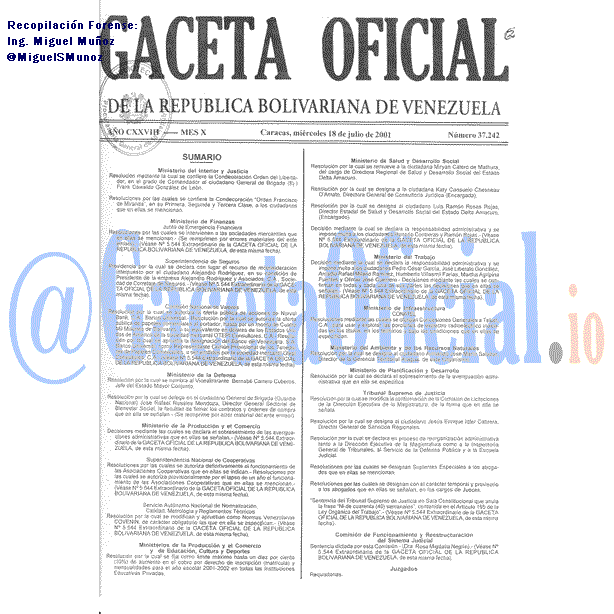 Gaceta Oficial 37242 del 18 Julio 2001