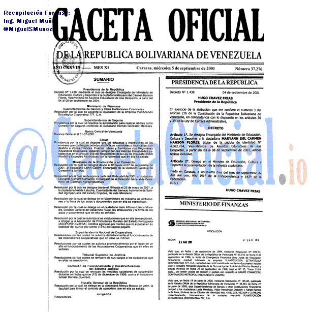 Gaceta Oficial 37276 del 5 Septiembre 2001