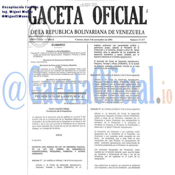 Gaceta Oficial 37317 del 5 Noviembre 2001