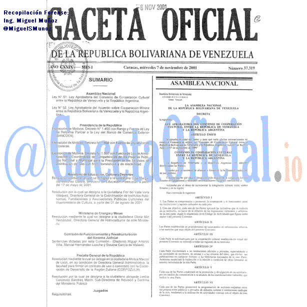 Gaceta Oficial 37319 del 7 Noviembre 2001