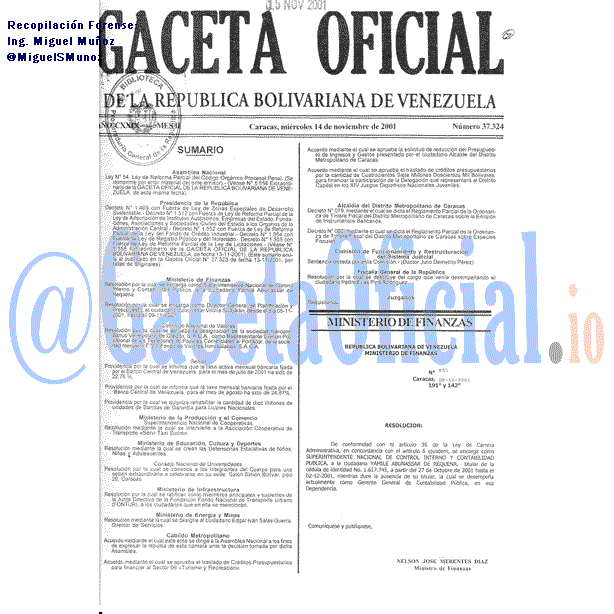 Gaceta Oficial 37324 del 14 Noviembre 2001