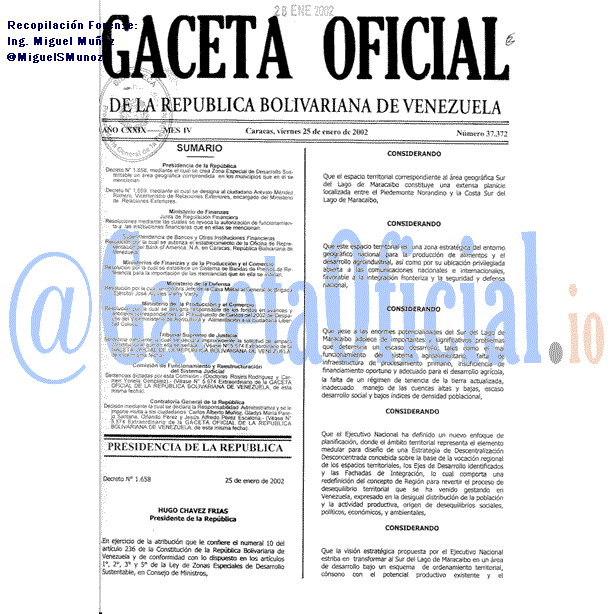 Gaceta Oficial 37372 del 25 Enero 2002