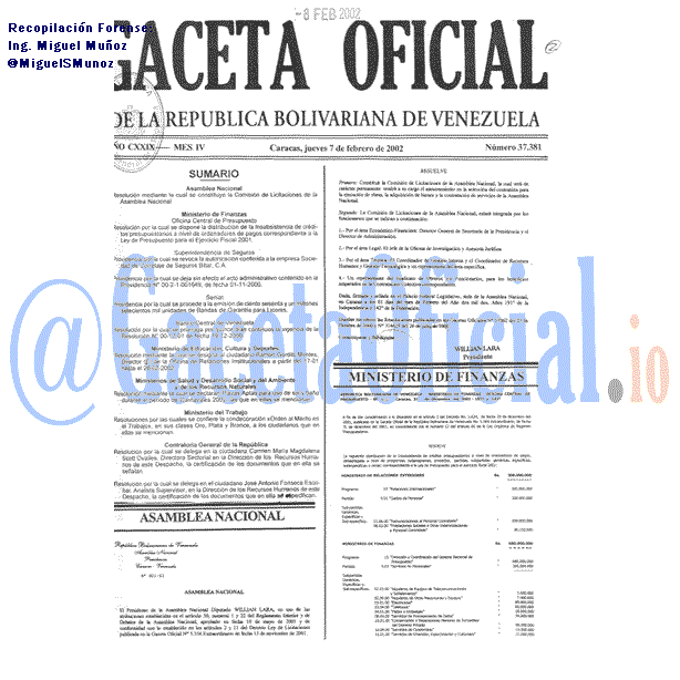 Gaceta Oficial 37381 del 7 Febrero 2002