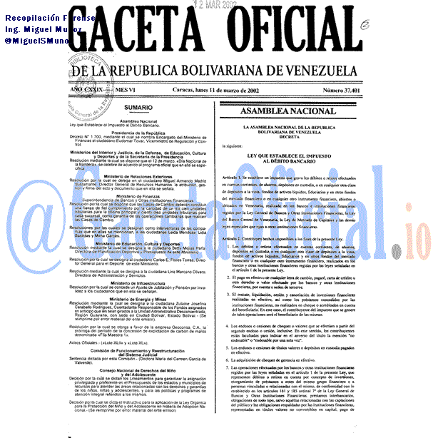 Gaceta Oficial 37401 del 11 Marzo 2002