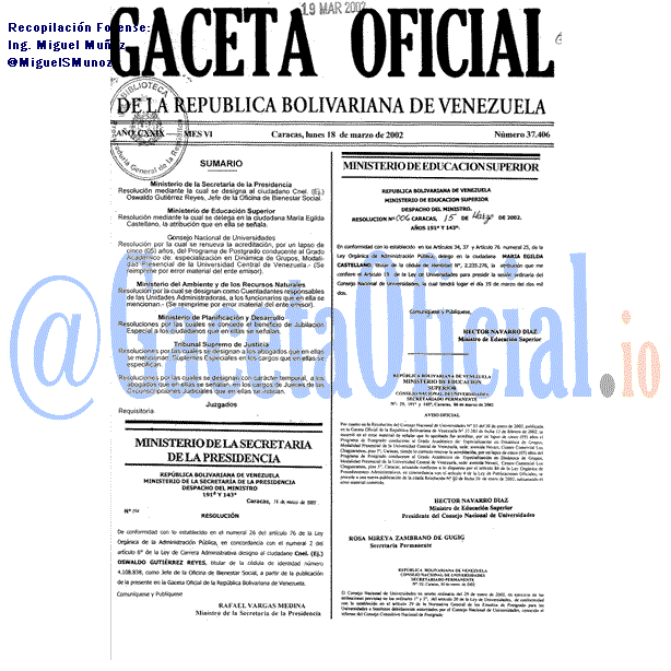 Gaceta Oficial 37406 del 18 Marzo 2002
