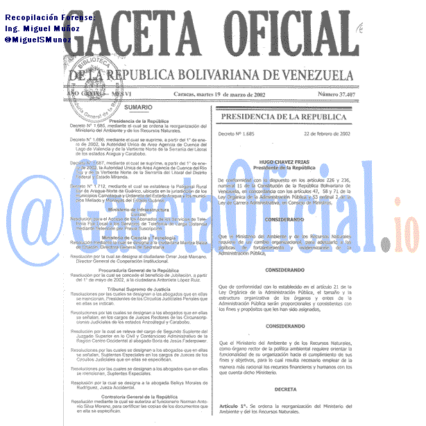 Gaceta Oficial 37407 del 19 Marzo 2002