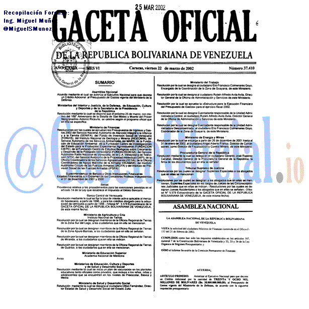 Gaceta Oficial 37410 del 22 Marzo 2002