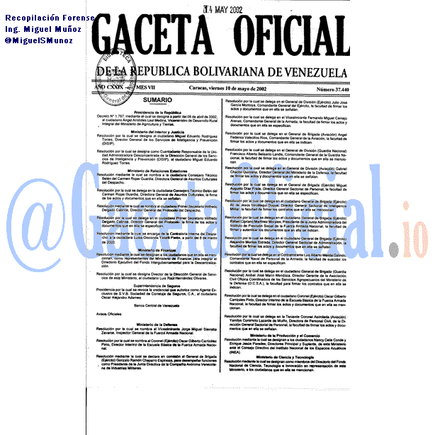 Gaceta Oficial 37440 del 10 Mayo 2002