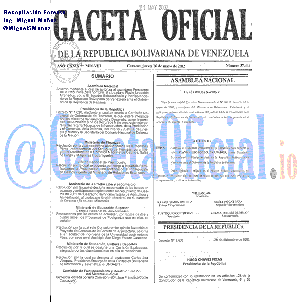 Gaceta Oficial 37444 del 16 Mayo 2002