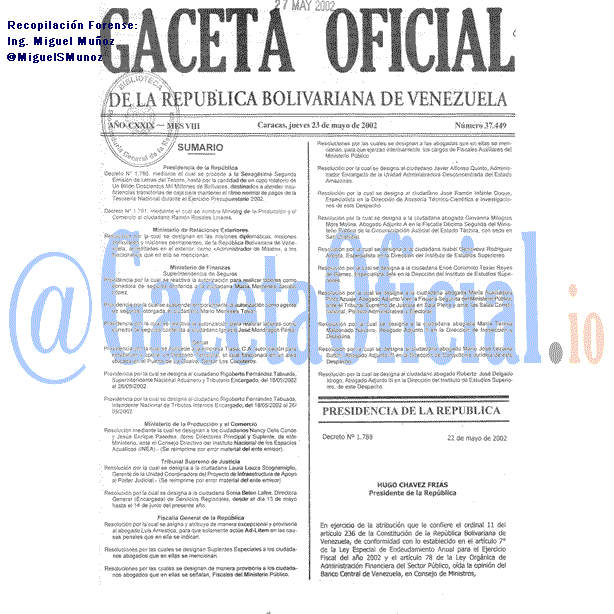 Gaceta Oficial 37449 del 23 Mayo 2002