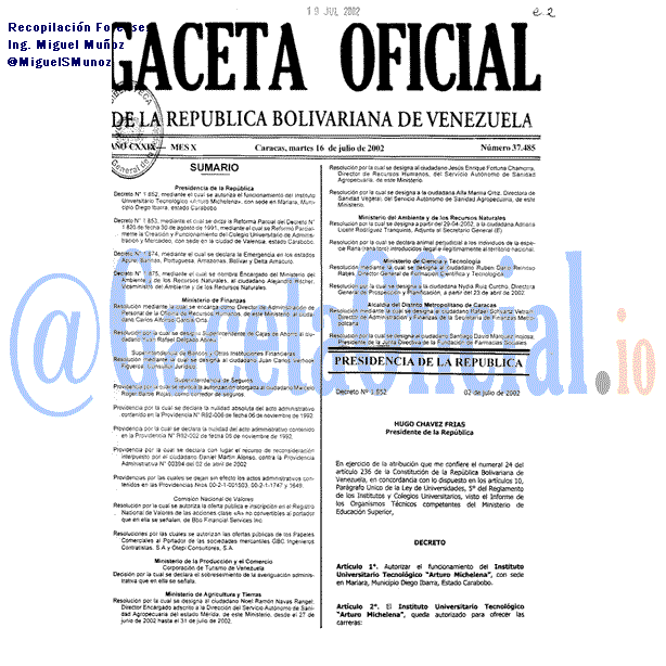 Gaceta Oficial 37485 del 16 Julio 2002