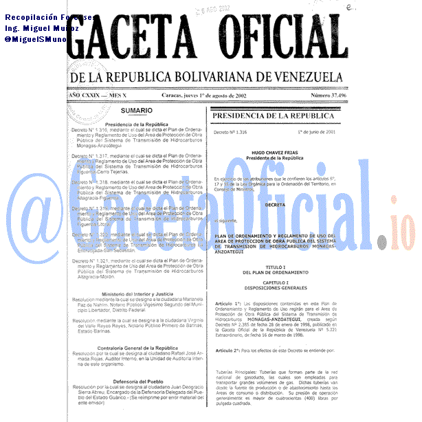 Gaceta Oficial 37496 del 1 Agosto 2002