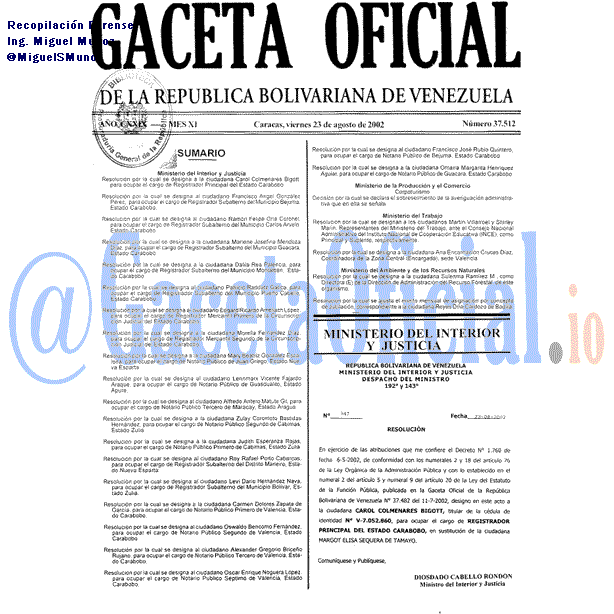 Gaceta Oficial 37512 del 23 Agosto 2002