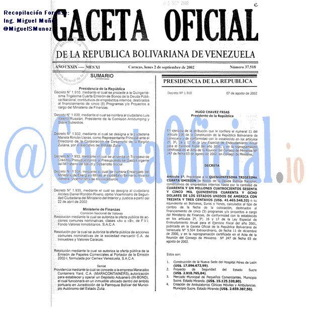 Gaceta Oficial 37518 del 2 Septiembre 2002