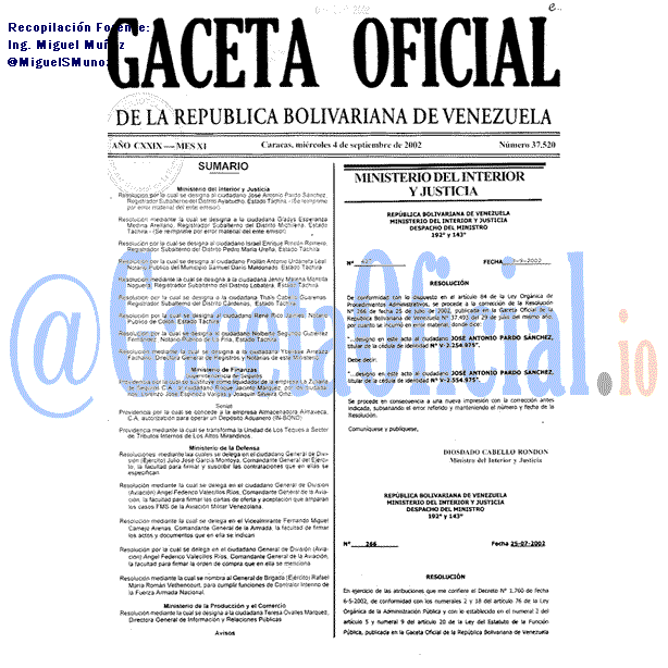 Gaceta Oficial 37520 del 4 Septiembre 2002