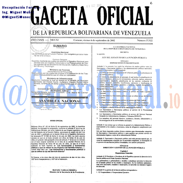 Gaceta Oficial 37522 del 6 Septiembre 2002