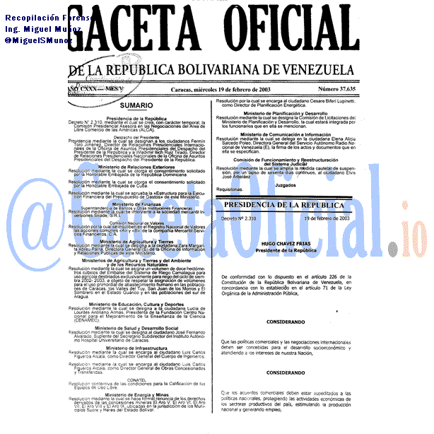 Gaceta Oficial 37635 del 19 Febrero 2003
