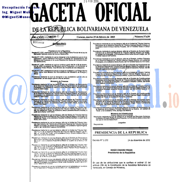 Gaceta Oficial 37639 del 25 Febrero 2003