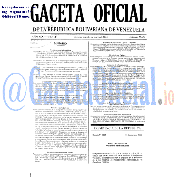 Gaceta Oficial 37656 del 24 Marzo 2003