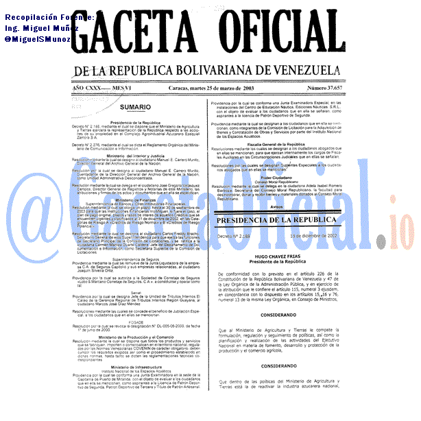 Gaceta Oficial 37657 del 25 Marzo 2003