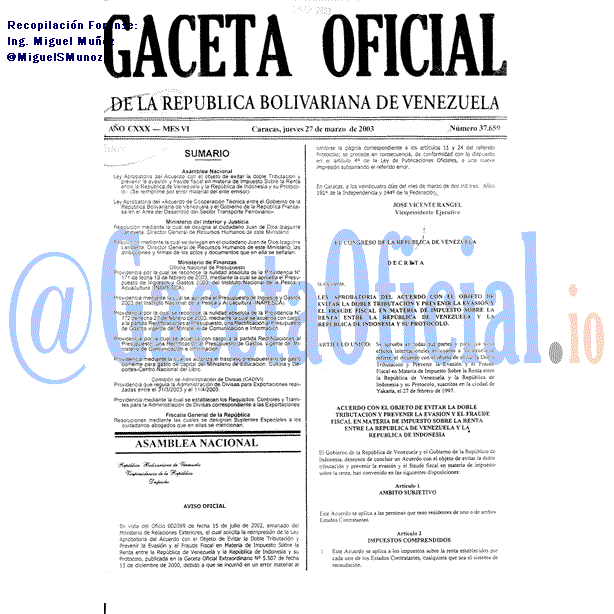 Gaceta Oficial 37659 del 27 Marzo 2003