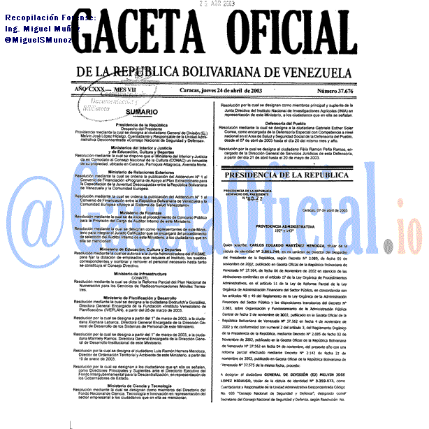 Gaceta Oficial 37676 del 24 Abril 2003