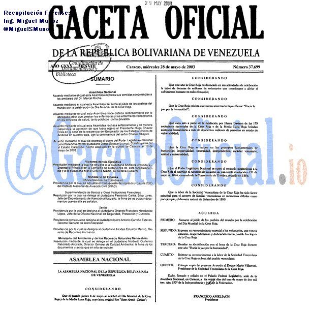 Gaceta Oficial 37699 del 28 Mayo 2003