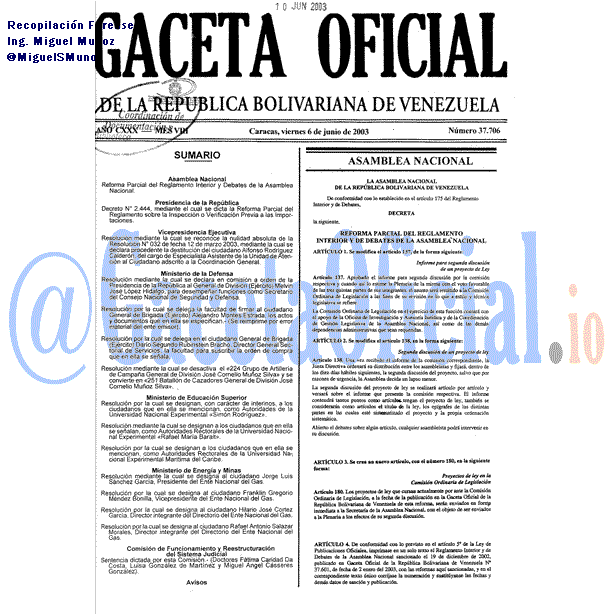 Gaceta Oficial 37706 del 6 Junio 2003